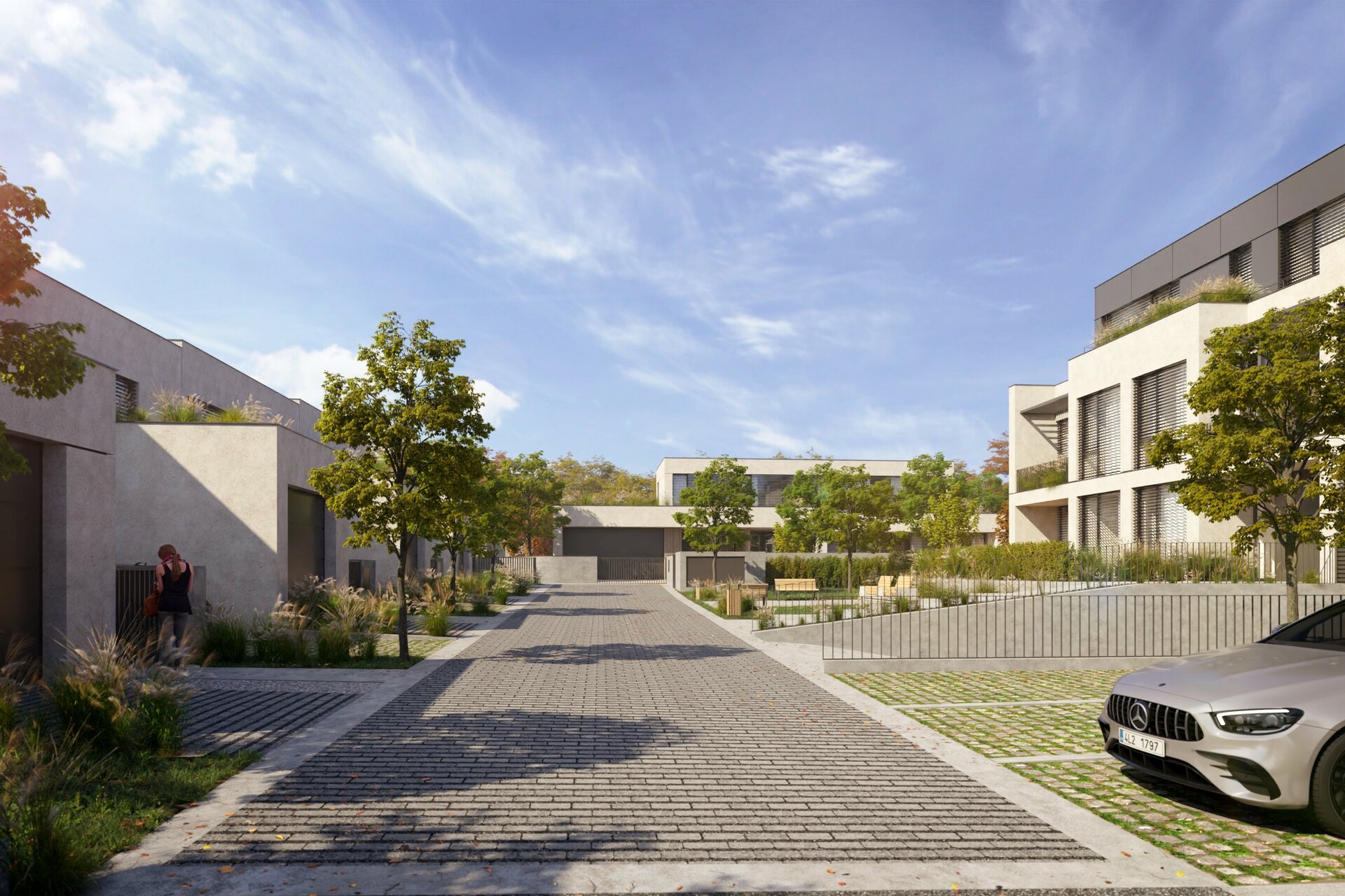 Pohled na privátní ulici v rámci projektu Sluneční.