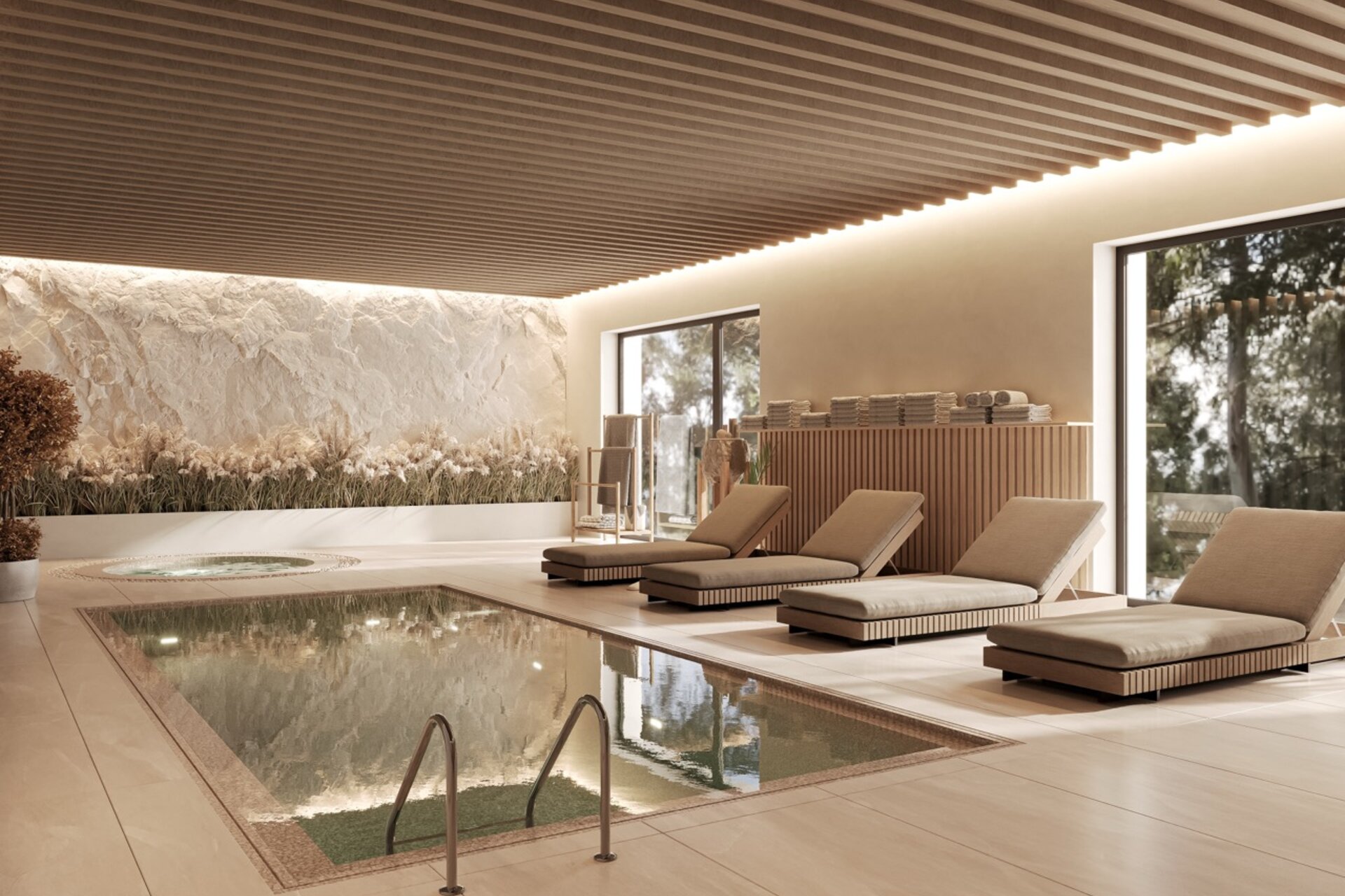 Apartmány nabízejí moderní wellness centrum s fitness, kde mohou obyvatelé relaxovat v sauně, bazénu či v relaxační zóně. Apartmány nabízejí moderní wellness centrum s fitness, kde mohou obyvatelé relaxovat v sauně, bazénu či v relaxační zóně.