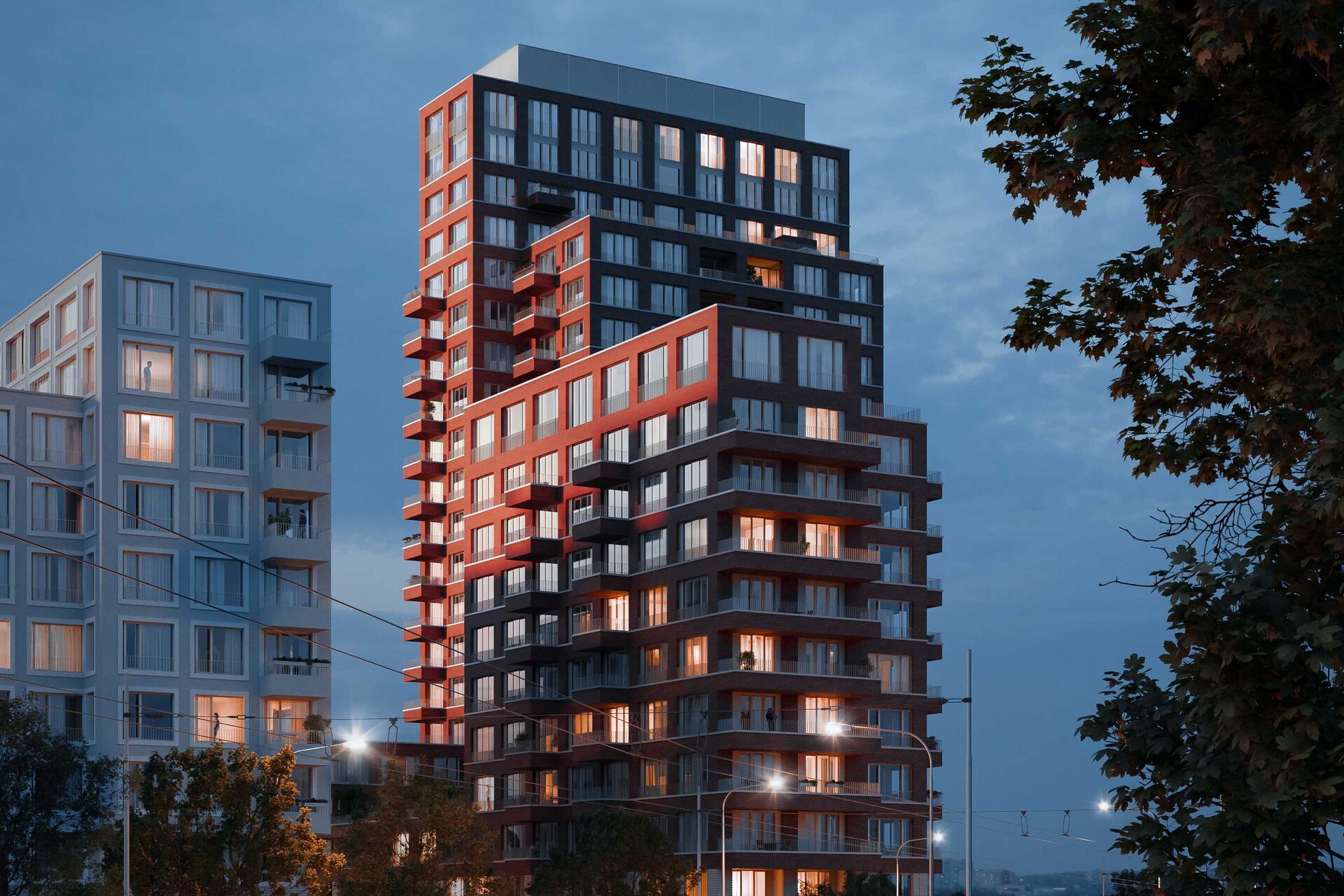 Noční pohled na výškovou budovu