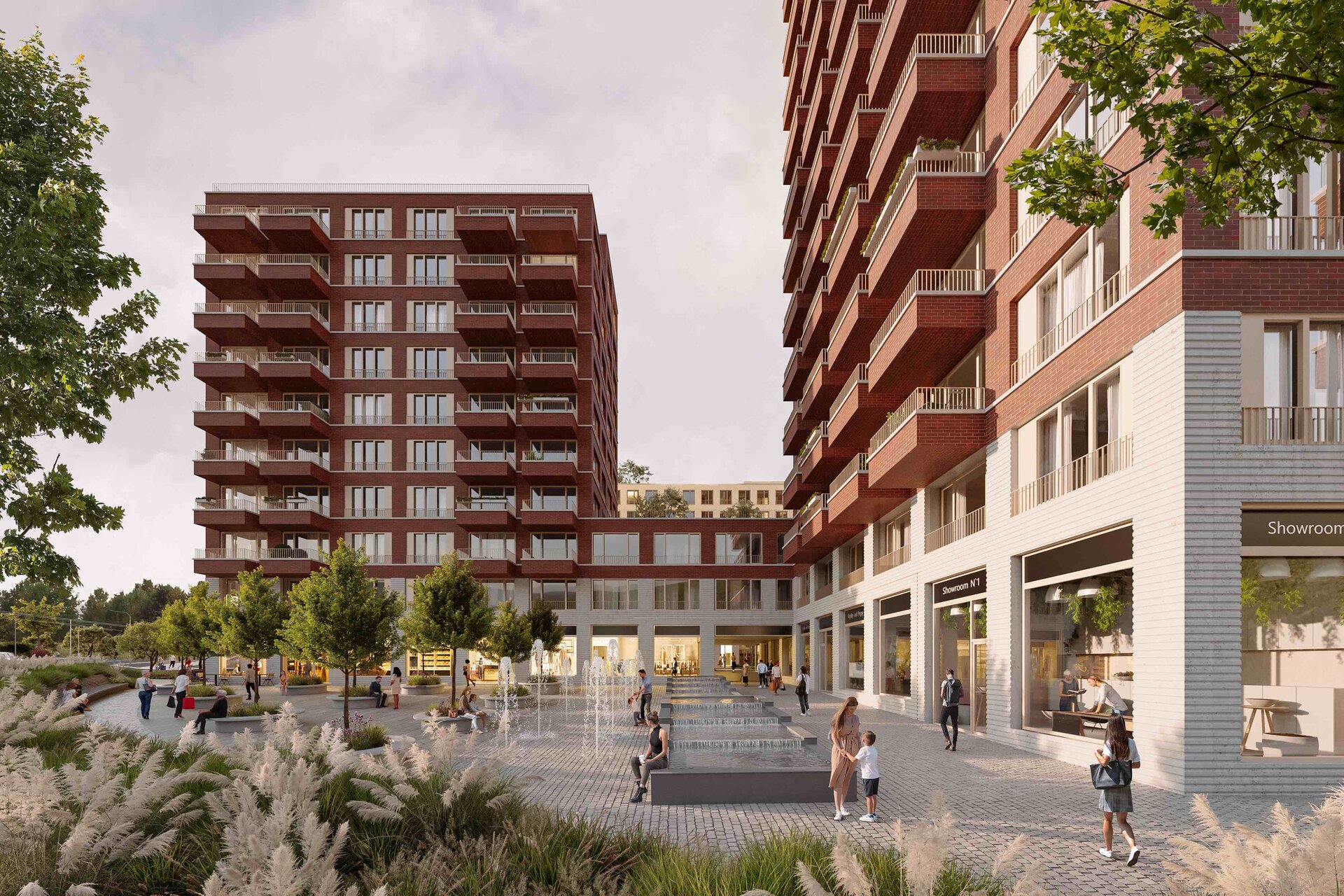 Piazzetta s vodními prvky