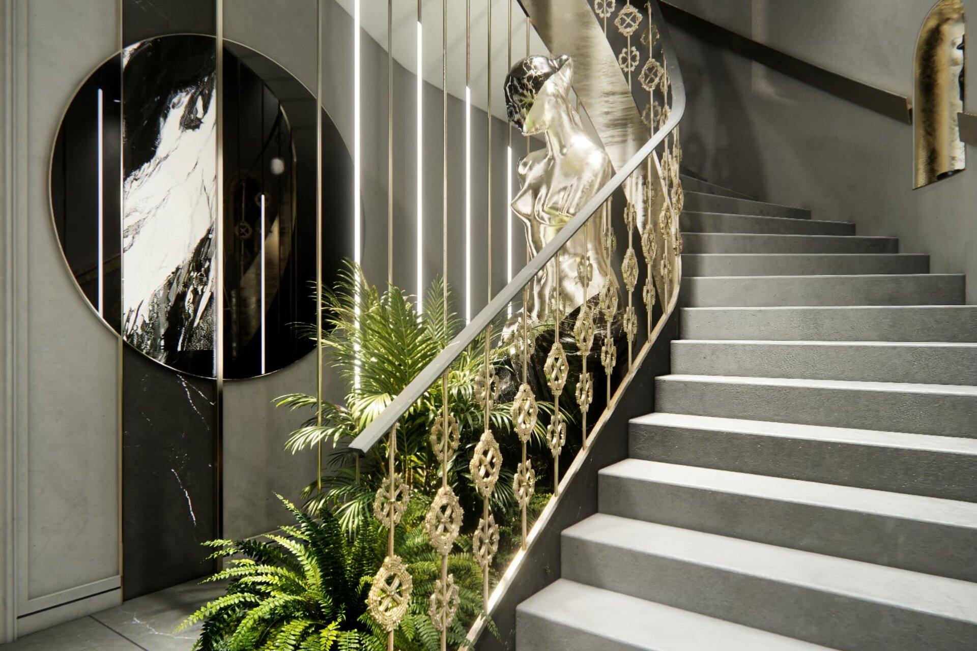 Kromě originální španělské keramiky je zásadním prvkem společné schodiště