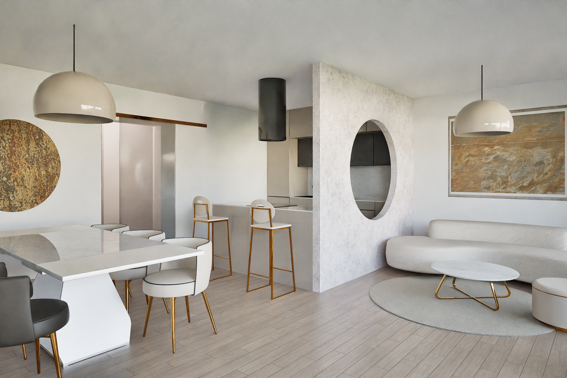 vizualizace interiéru - hlavní obytný prostor