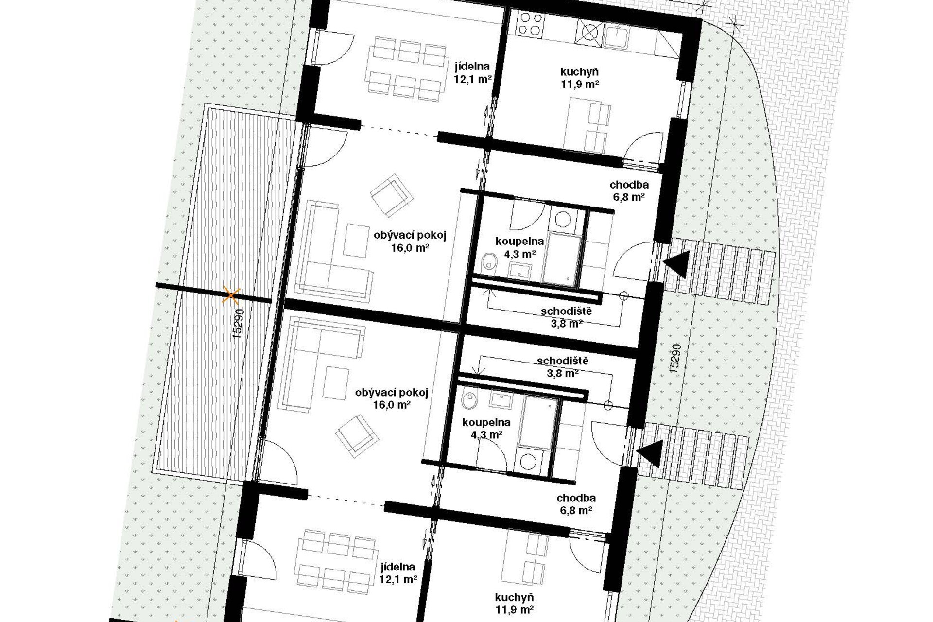 Půdorys 1.NP B1 a B2 Půdorys 1.NP B1 a B2